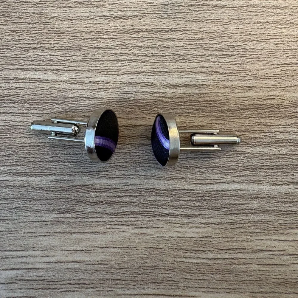 Vintage Black Purple Round Cufflinks Retro Mod Mid Century Men’s Accessories